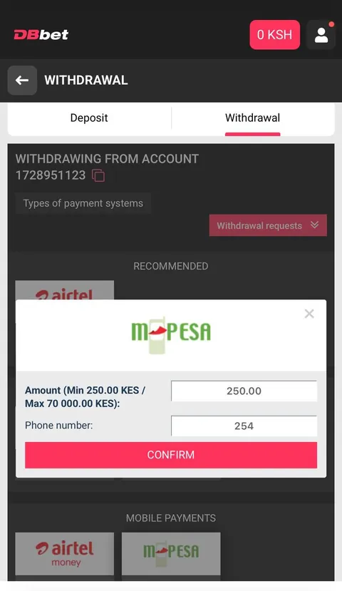 Confirm the withdrawal request